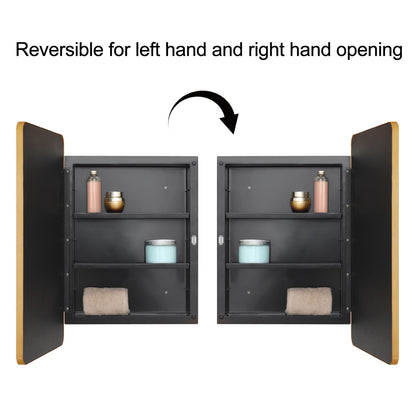 Fundin Plastic Mirror Cabinet, Beveled Edge Mirror Door with Round Corner Metal Frame, Recessed and Surface Mount, Golden,40 X 61 CM