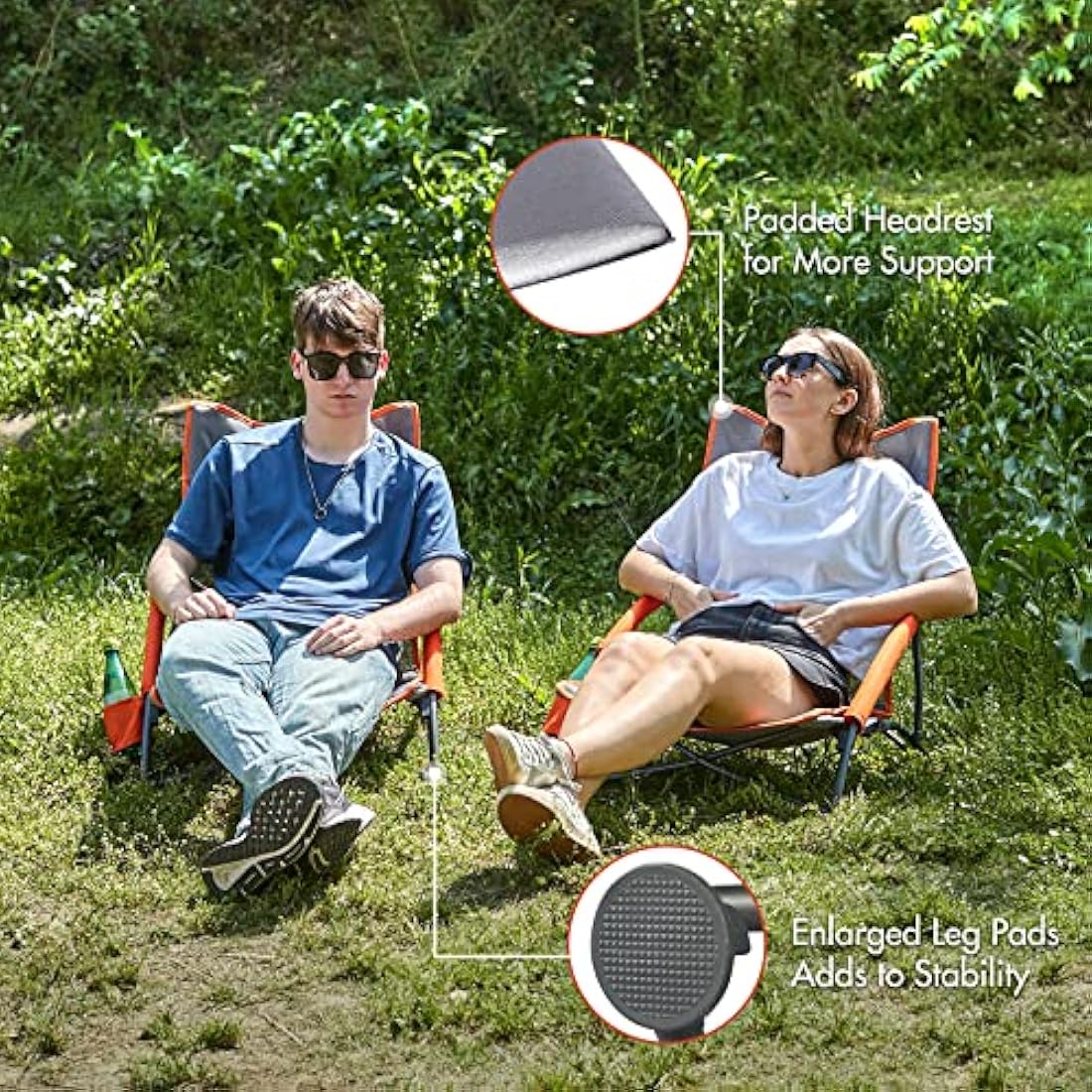 Portal Folding Beach Chairs Low Lightweight Portable for Adults Foldable Beach Seat Camping Festival Picnic Deck Chair Outdoor Collapsible with Cupholder Mesh Back Padded Armrests Supports 150KG