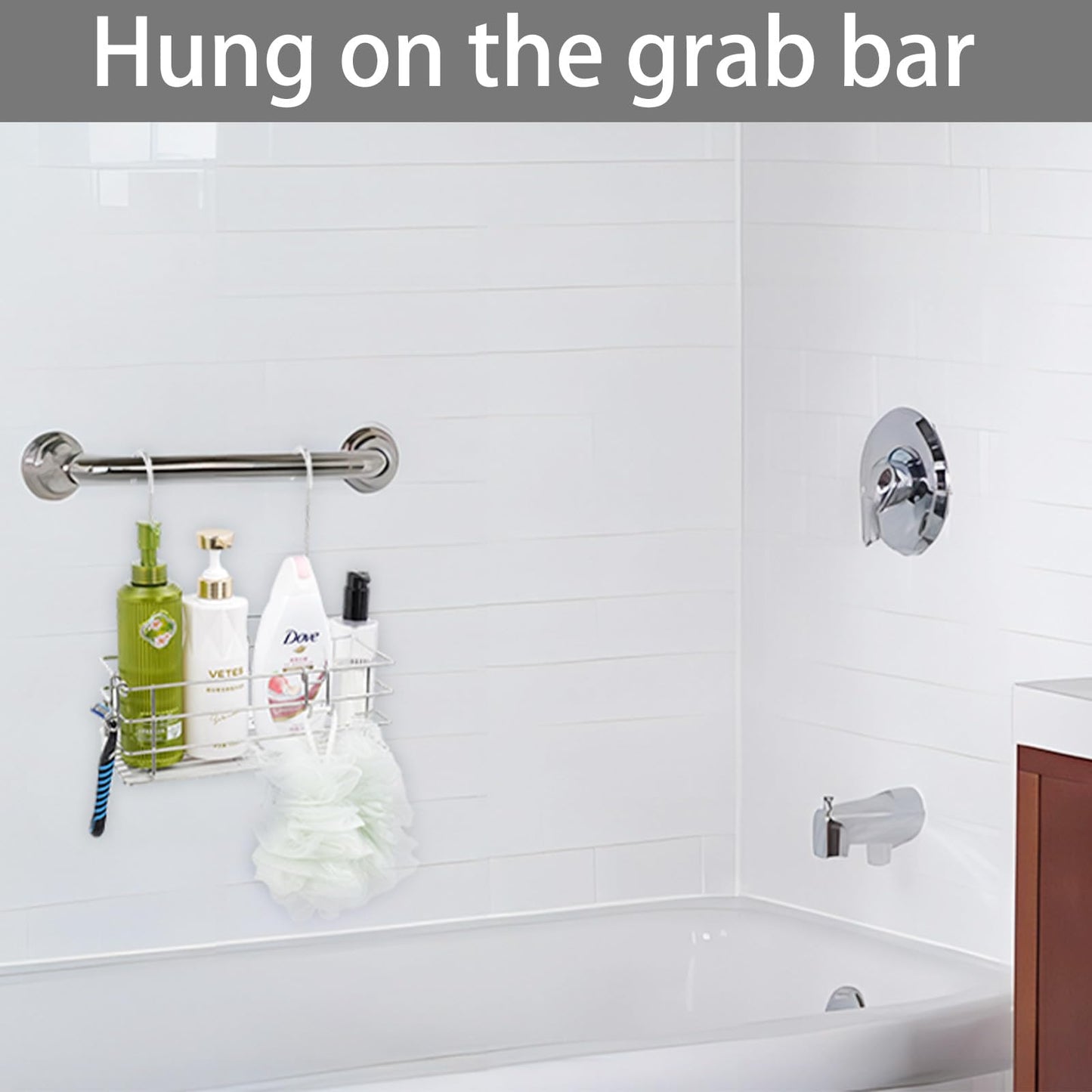 Seltomer Hanging Shower Rack Bathroom Shower Caddy Organizer Shampoo Brakect ，Rotatable Hook Bar ，Rust Proof (Single-Layer)