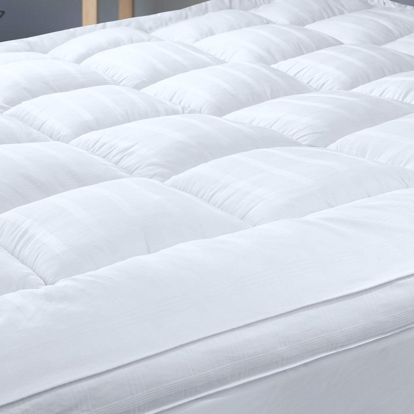 Threads For Bed Extra Thick Mattress Topper Single Bed 100% Cotton Cover, Soft Mattress Bed Topper Pad with Elastic Anchor Corner Straps, Baffle Box