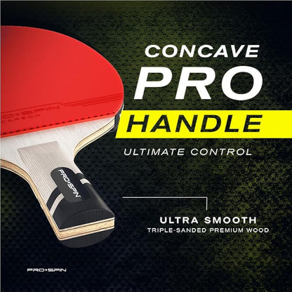 PRO SPIN Table Tennis Bat with Carbon Fibre | Penhold Grip | Elite Series 7-Ply Blade, Premium Rubber, 2.0mm Sponge & Rubber Protector Case