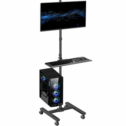 VIVO Black Computer Mobile Cart Rolling Stand | Adjustable Monitor Mount 32" Case Holder & Keyboard Tray Moving Workstation CART-PC02T