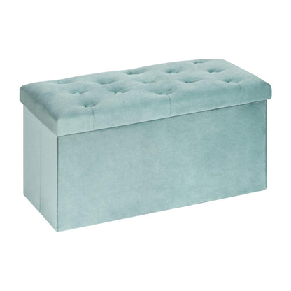 Bonlife Folding Velvet Ottoman Storage Bench,Footrest Stool Seat,Toy Chest Storage Box with Lid,Footstool for Living Room,Green,80x40x40cm