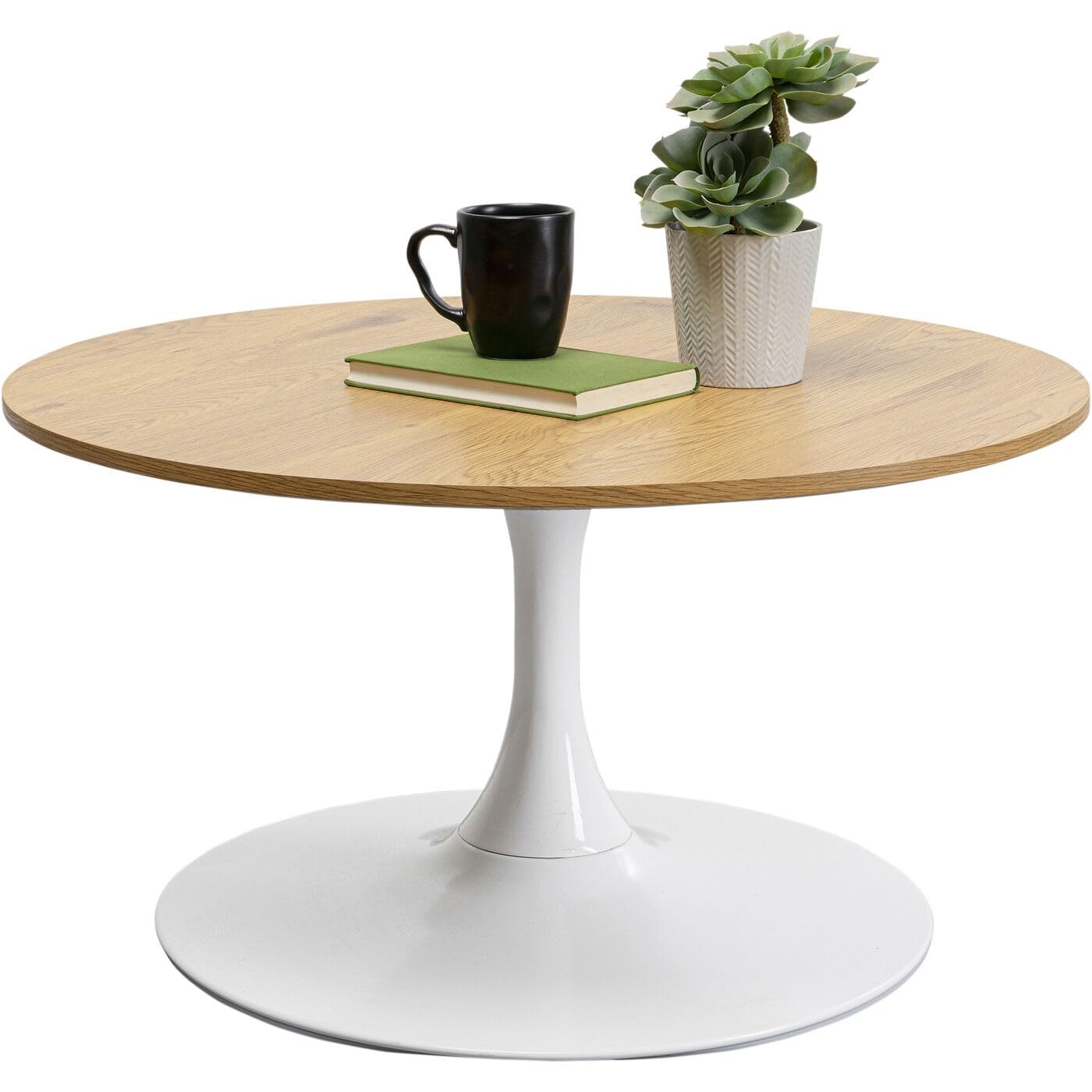 Kare Design Coffee Table Schickeria Oak, White, Brown, Wooden Look, Steel Base, Diameter 80cm, Modern, Round Sofa Side Table