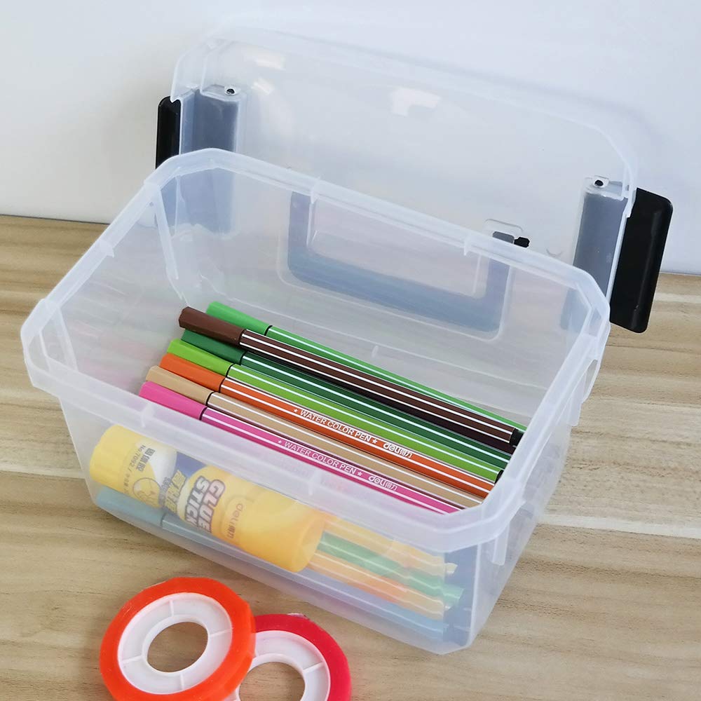Dehouse 2 L Plastic Mini Storage Latch Box, 4 Packs Clear Storage Box, F
