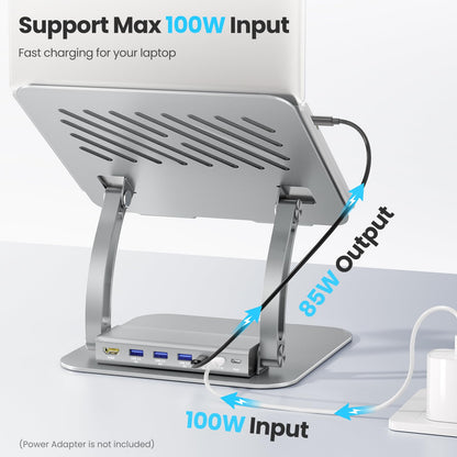 tounee Laptop Stand with Detachable USB-C Hub, 100W PD Charging, 4K@60Hz HDMI, 3 USB Ports