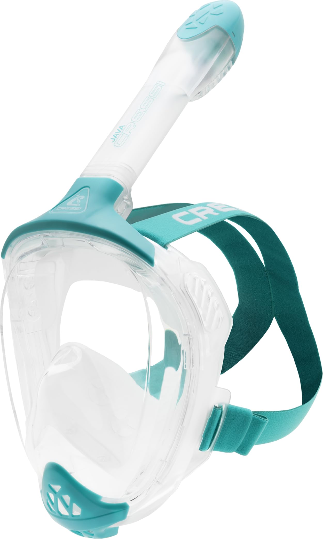 CRESSI Java Full Face Mask Clear/Aquamarine L/XL-Unisex Full Face Snorkel Mask, Ultra Clear Anti Fog Lens, 100% Silicone, Snorkel Dry with Safety