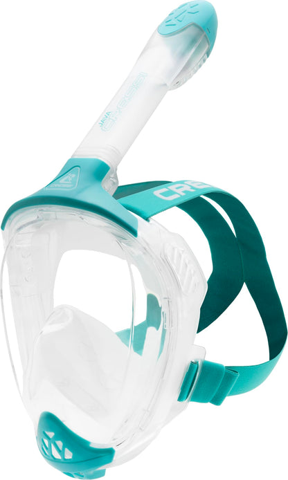 CRESSI Java Full Face Mask Clear/Aquamarine L/XL-Unisex Full Face Snorkel Mask, Ultra Clear Anti Fog Lens, 100% Silicone, Snorkel Dry with Safety