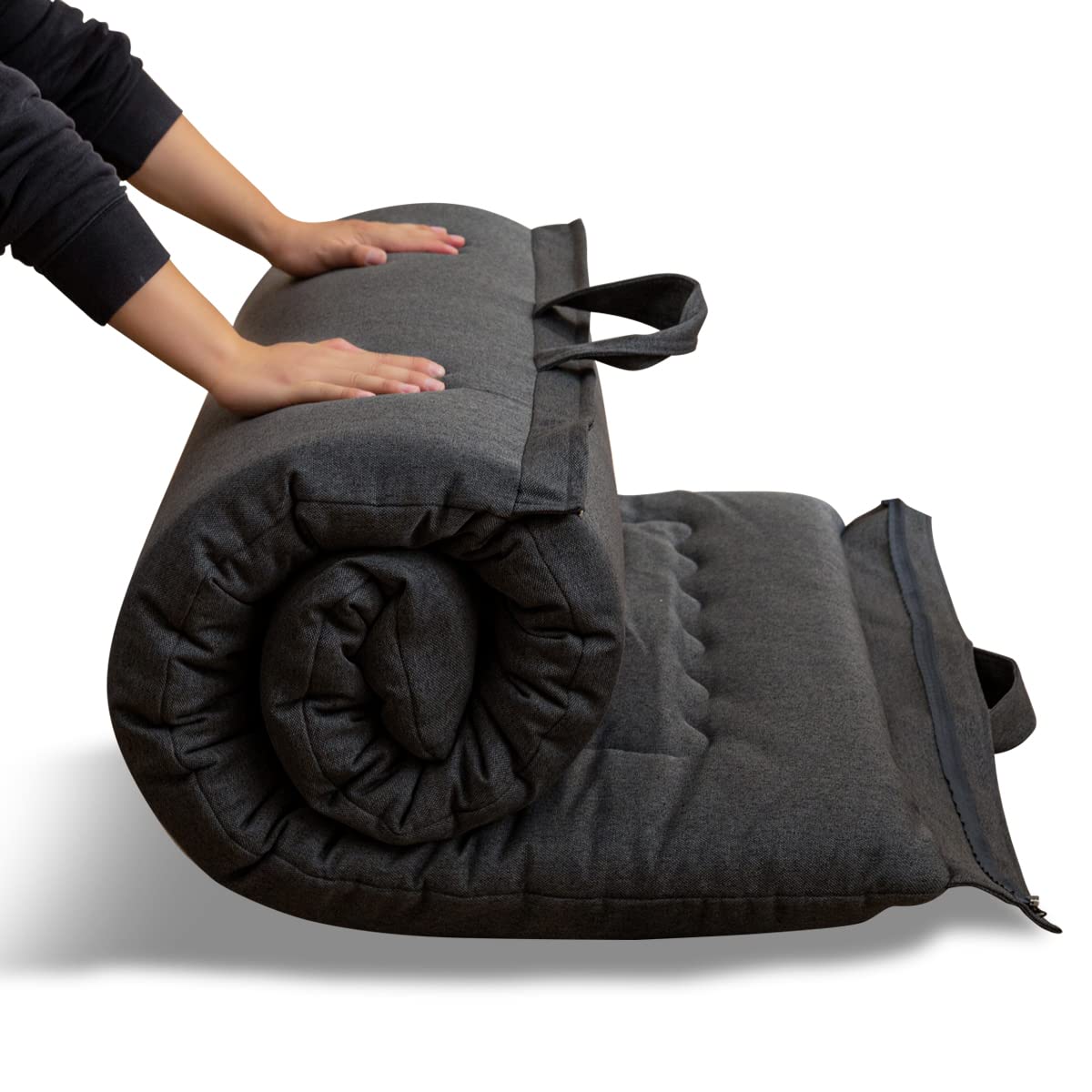 MAXYOYO Portable Foldable Futon Mattress, Hypoallergenic Fabric and Foam Mattress Pad with Handle and Zipper for Outdoor Indoor Camping Guest Car