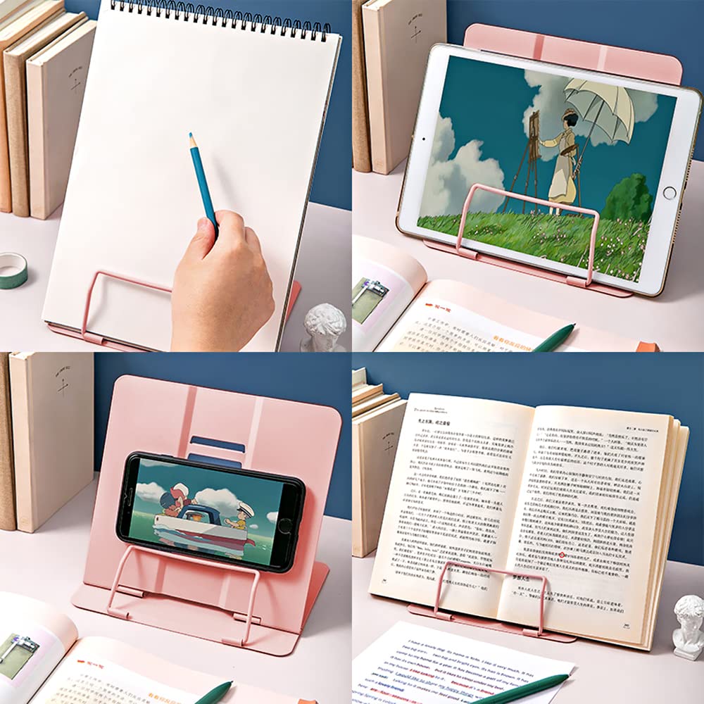 Book Stand, Multifunctional Metal Book Holder for Reading (Pink2)