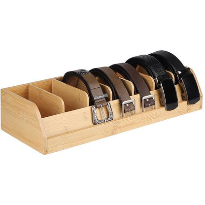 DBREAKS Belt Storage, 7 Compartments Belt Storage Box, Bamboo Colour