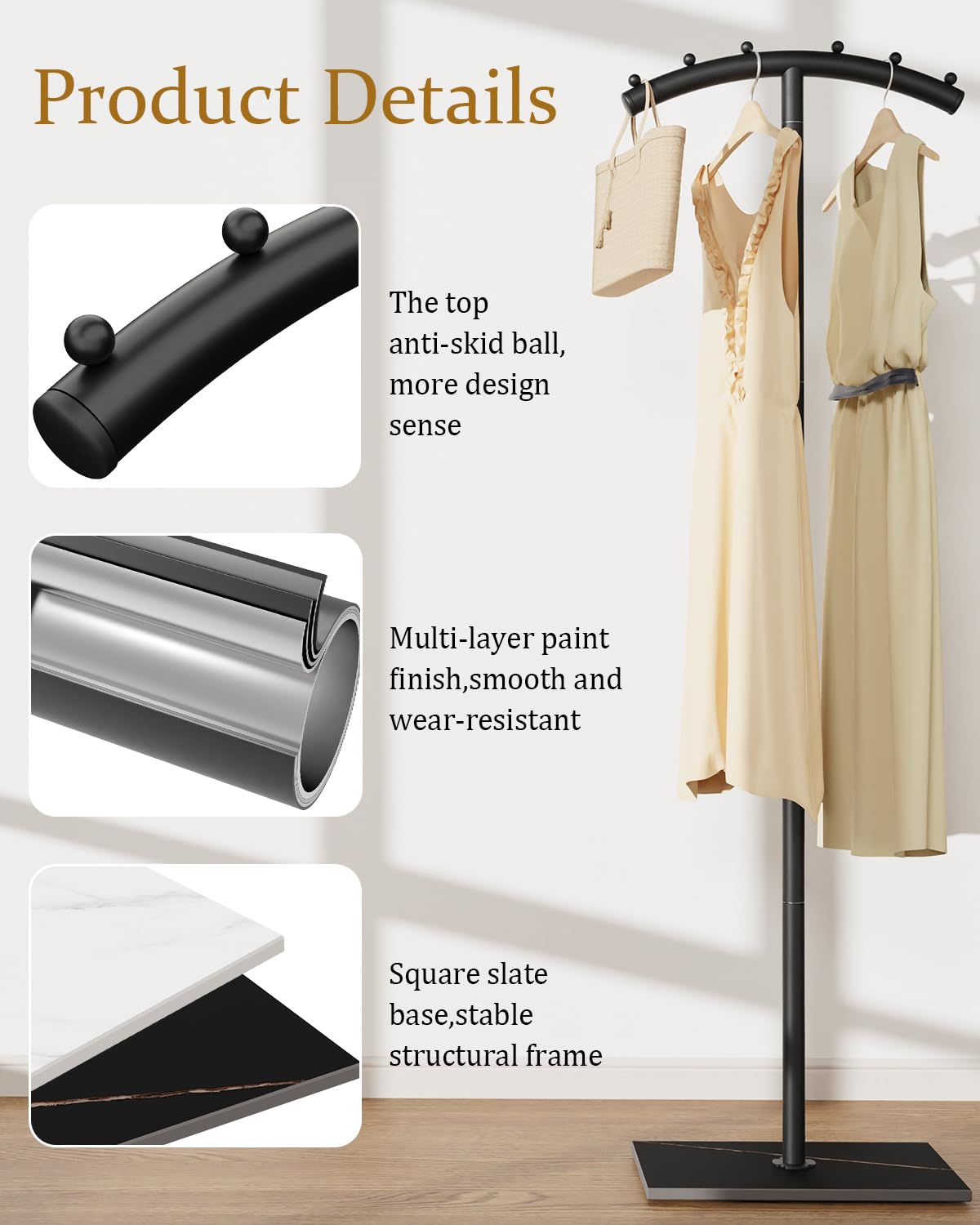 ENUMAIL T-Shaped Metal Clothing Racks,Freestanding Coat Tree,175cm,Black