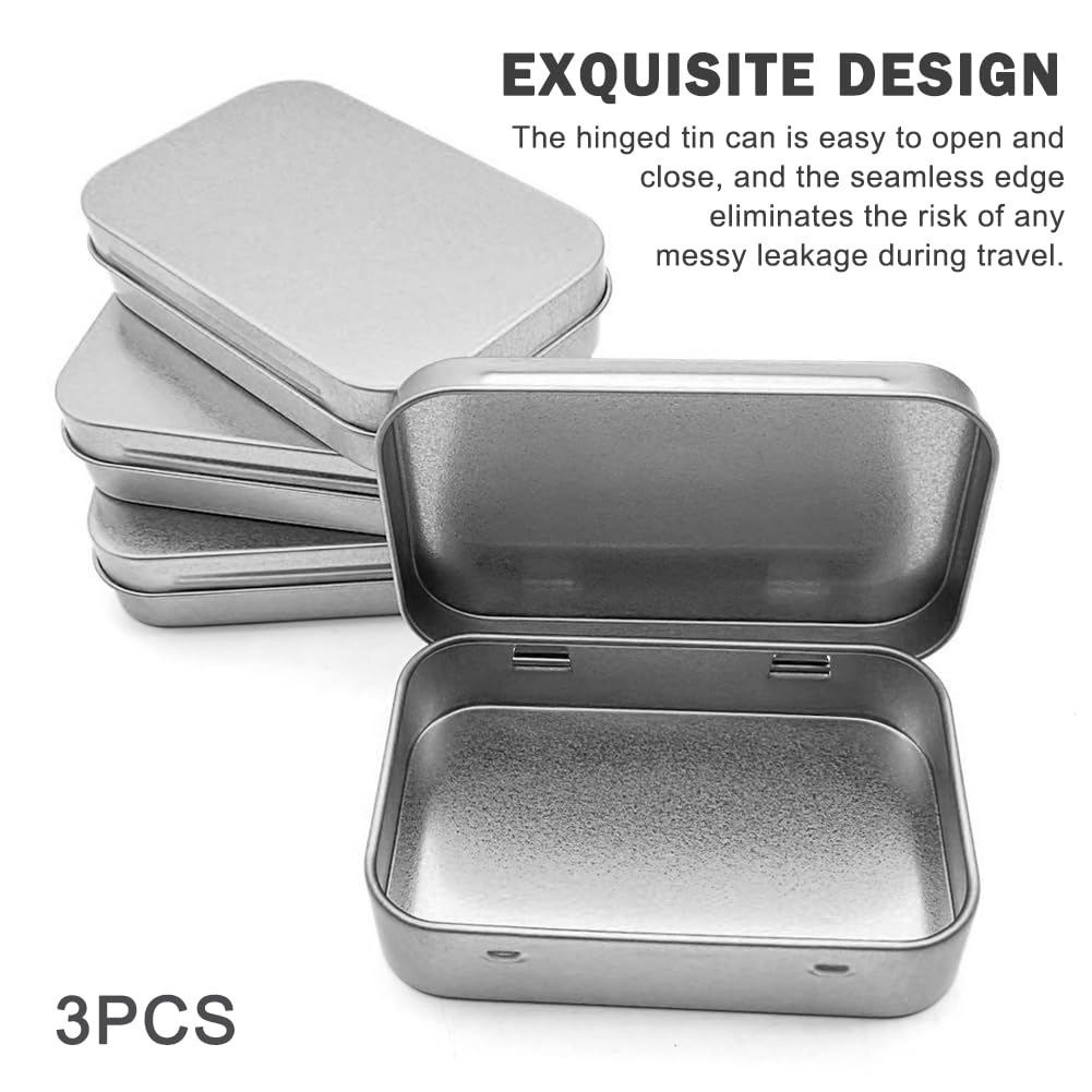 Metal Rectangular Hinged Tin Container with Lids, Mini Portable Storage Box, Small Metal Box for Candies Jewelry DIY Home Organizer (Silver,3 Pcs)