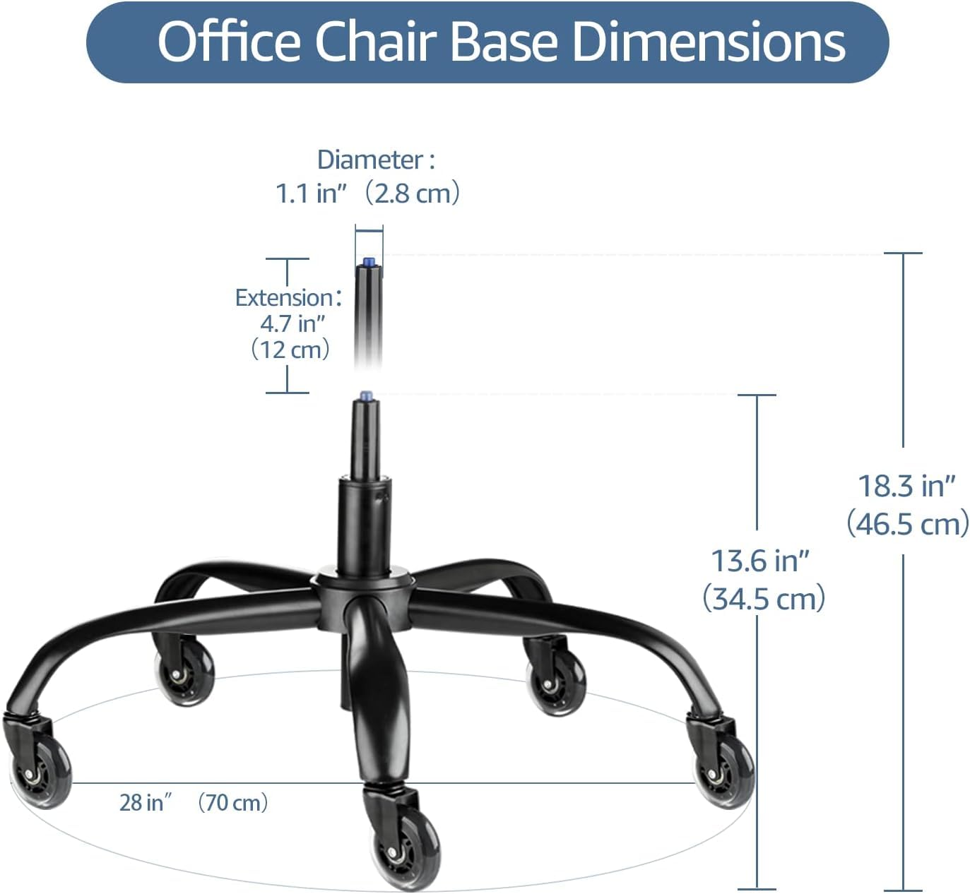 Sytopia Office Chair Base Replacement Bundle, Heavy Duty 352Lbs, Reinforced for Swivel Gaming Chair, Includes 5 Casters and 1 Gas Cylinder