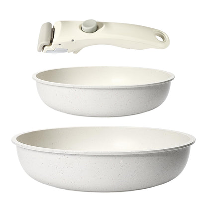 GiPP Pots and Pans Set Non Stick,3PCS Cookware Sets Nonstick Detachable Handle,Induction Kitchen Set Removable HandleRV Cookware Set,Oven