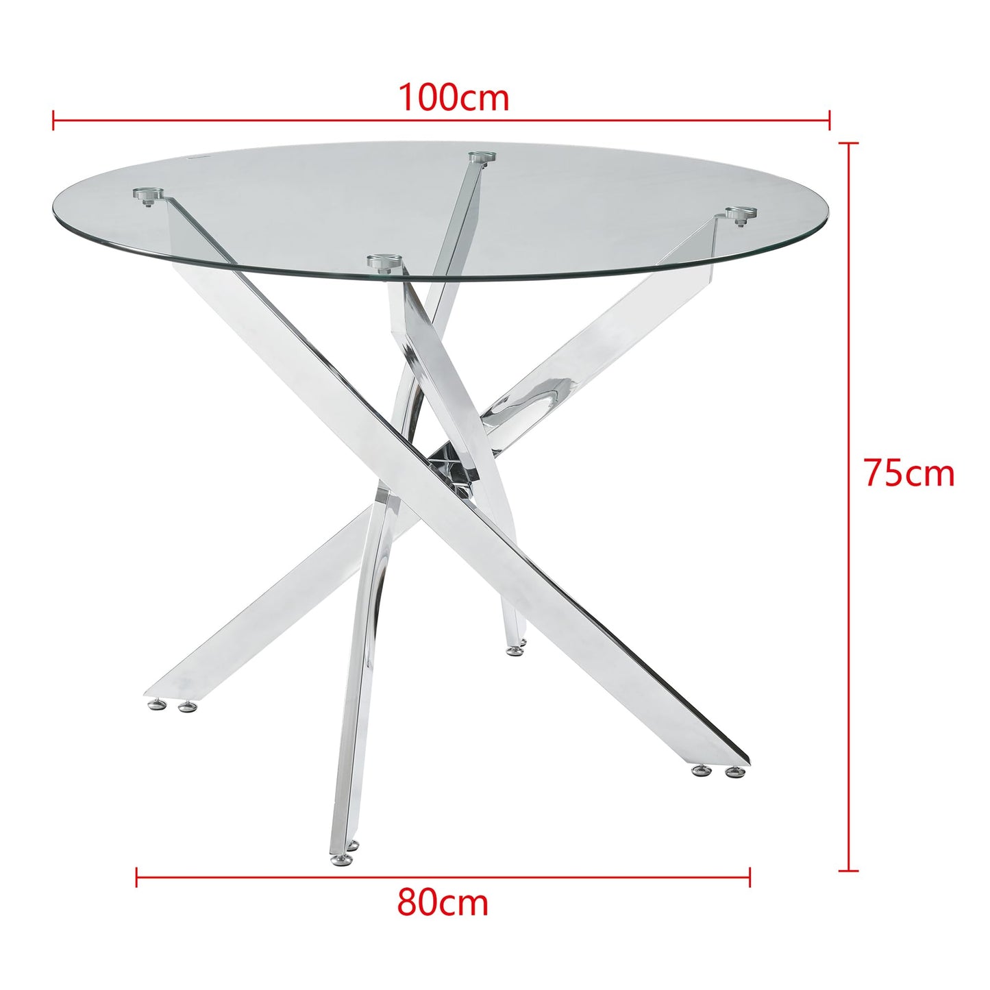 Panana Black Glass Dining Table With Metal Legs Modern Kitchen Tables (Clear Round, 100cm Round)