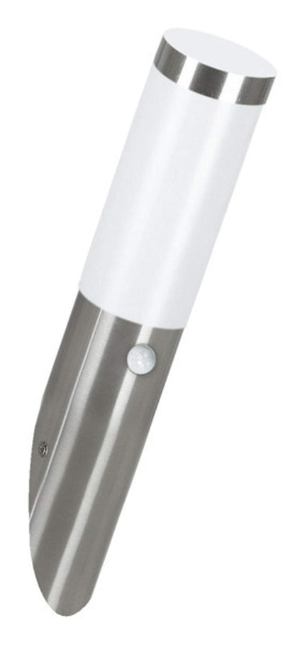 Eglo Helsinki LED Outdoor Wall Light, Exterior Lamp incl. Motion Detector, Silver Stainless Steel and White Plastic Garden Lighting, E27Socket, IP44