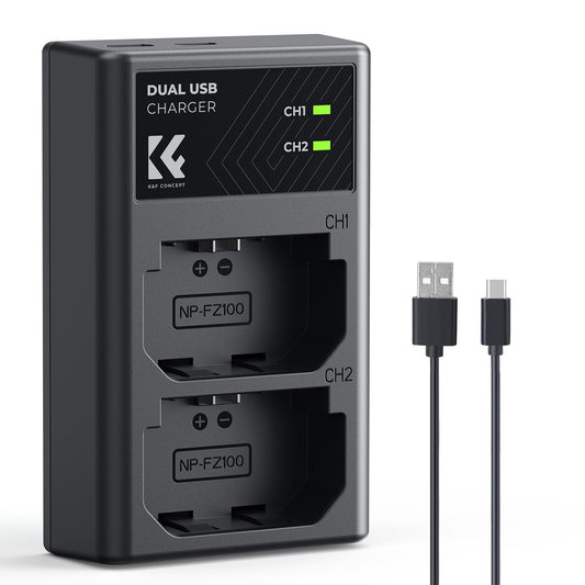 K&F CONCEPT NP-FZ100 Battery Charger, Dual Slot Battery Charger Compatible with Sony A7 IV, FX3, Alpha A7iii, ZV-E1, A7R III (A7R3), A9, A6600, A7R