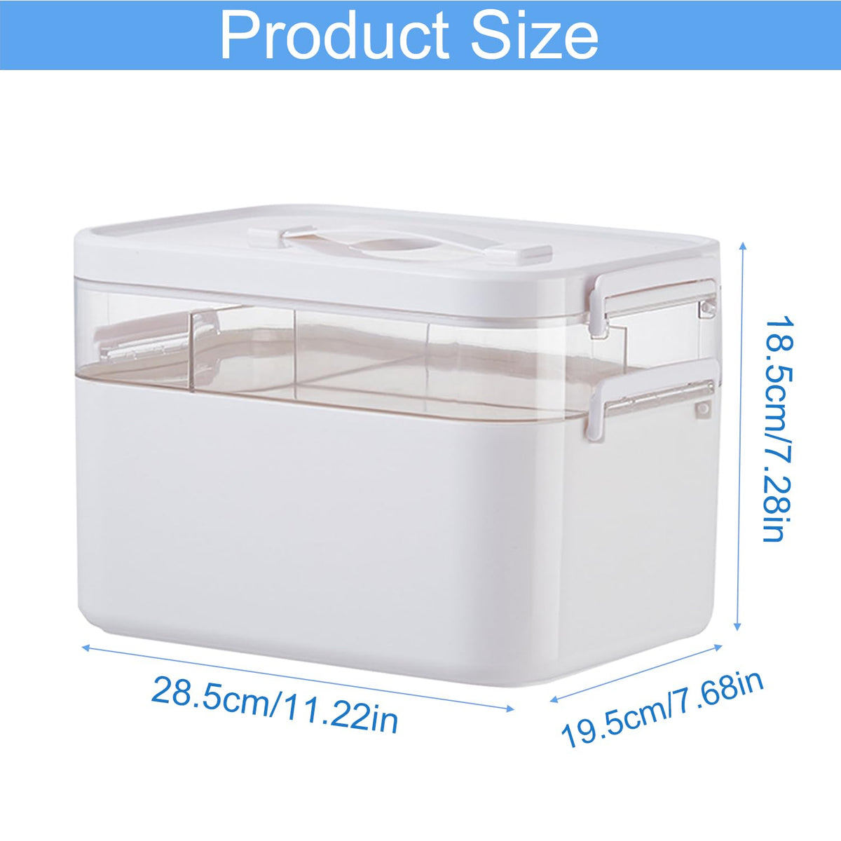 Medicine Storage Box, Double Layers Multi Grid Organiser With Lid, Portable First Aid Cabinet for Home, School, Office L