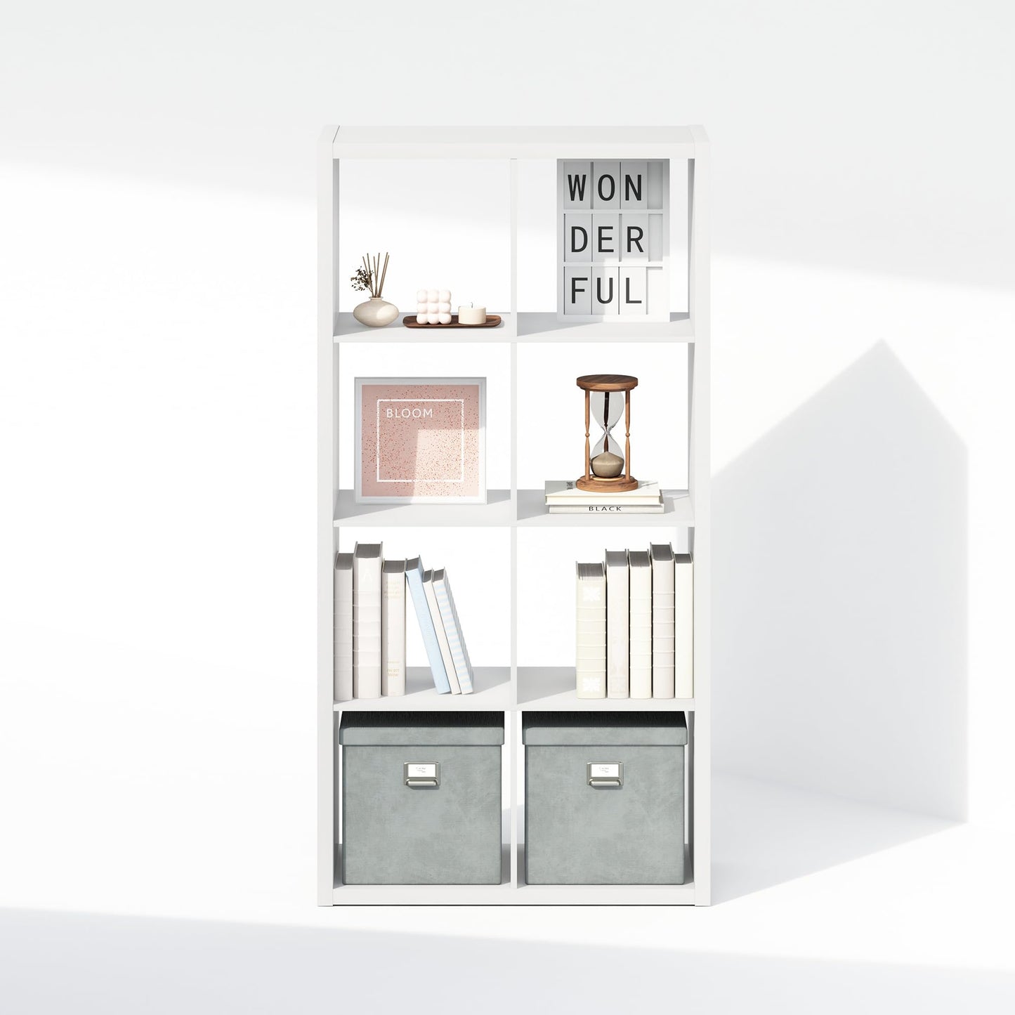 Furinno SIMPLE Cube Storage Organizer, 8-Cube Display Shelf, Open Back Shelving Unit, Storage Shelves, Extra Thick Frame