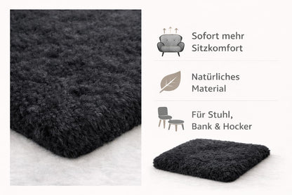 Naturasan Merino Lambskin Seat Cushion 40 x 40 cm Black - Soft Seat Cover Made of Real Lambskin, Decorative & Temperature Regulating, for Chair