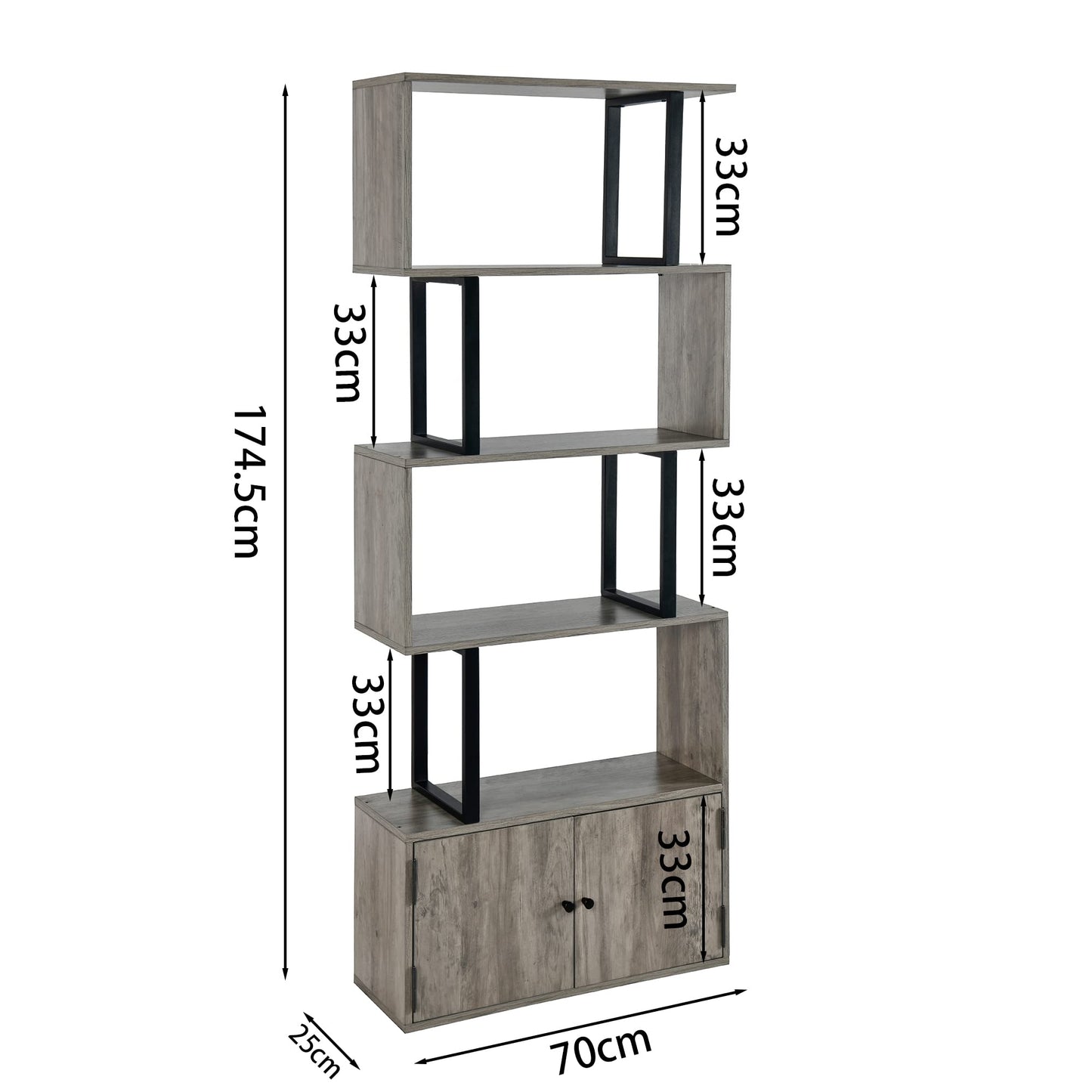 PADMA HOUSE Geometric Bookcase, Wood Display Shelves With Storage,Industrial Bookshelf for Living Room Bedroom, Home Office (Mottled Grey 1)