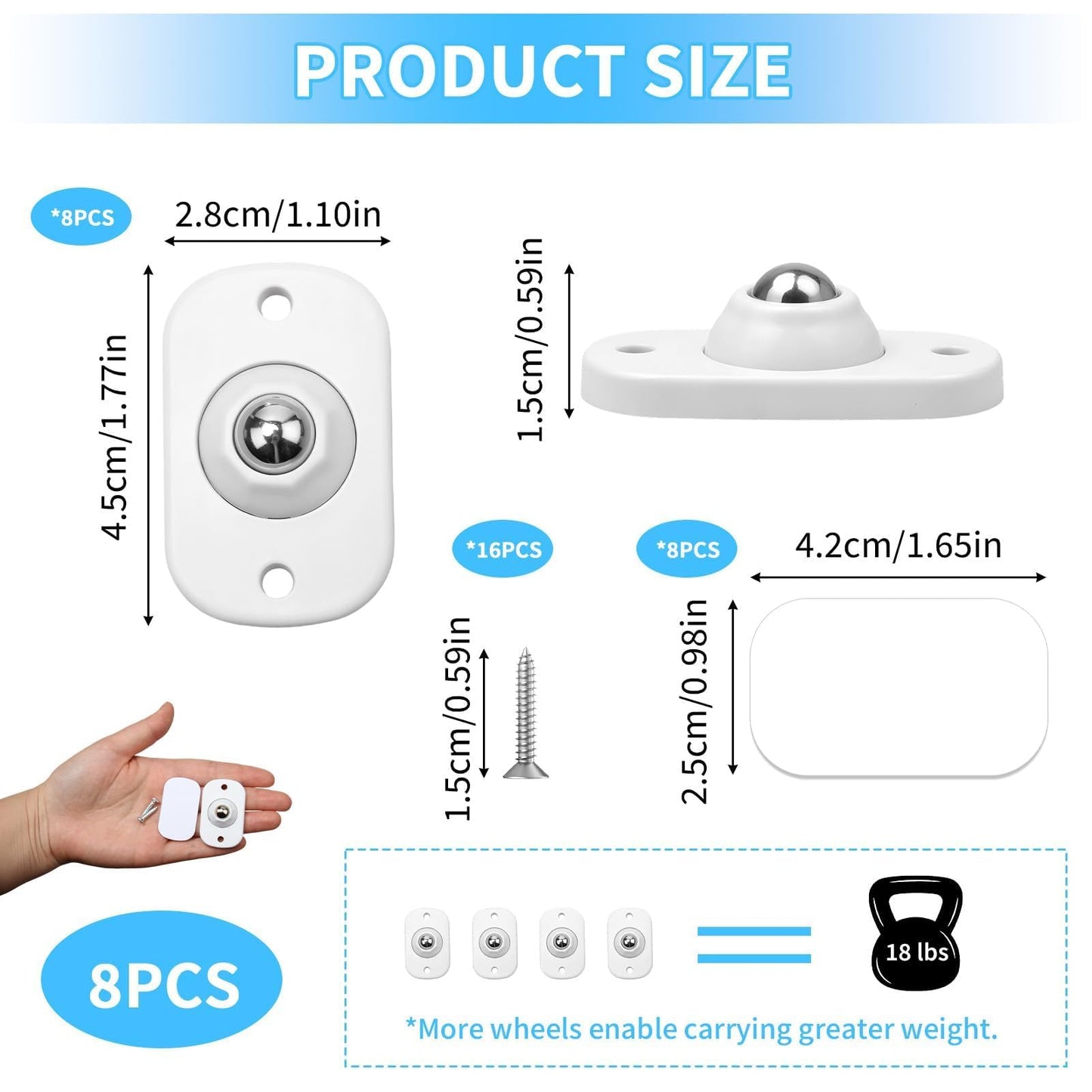 Wheels for Kitchen Appliances 8 Pack Self Adhesive Mini Caster 360° Swivel Universal Wheel Roller Castors for Coffee Machine Air Fryer Cooker Tables