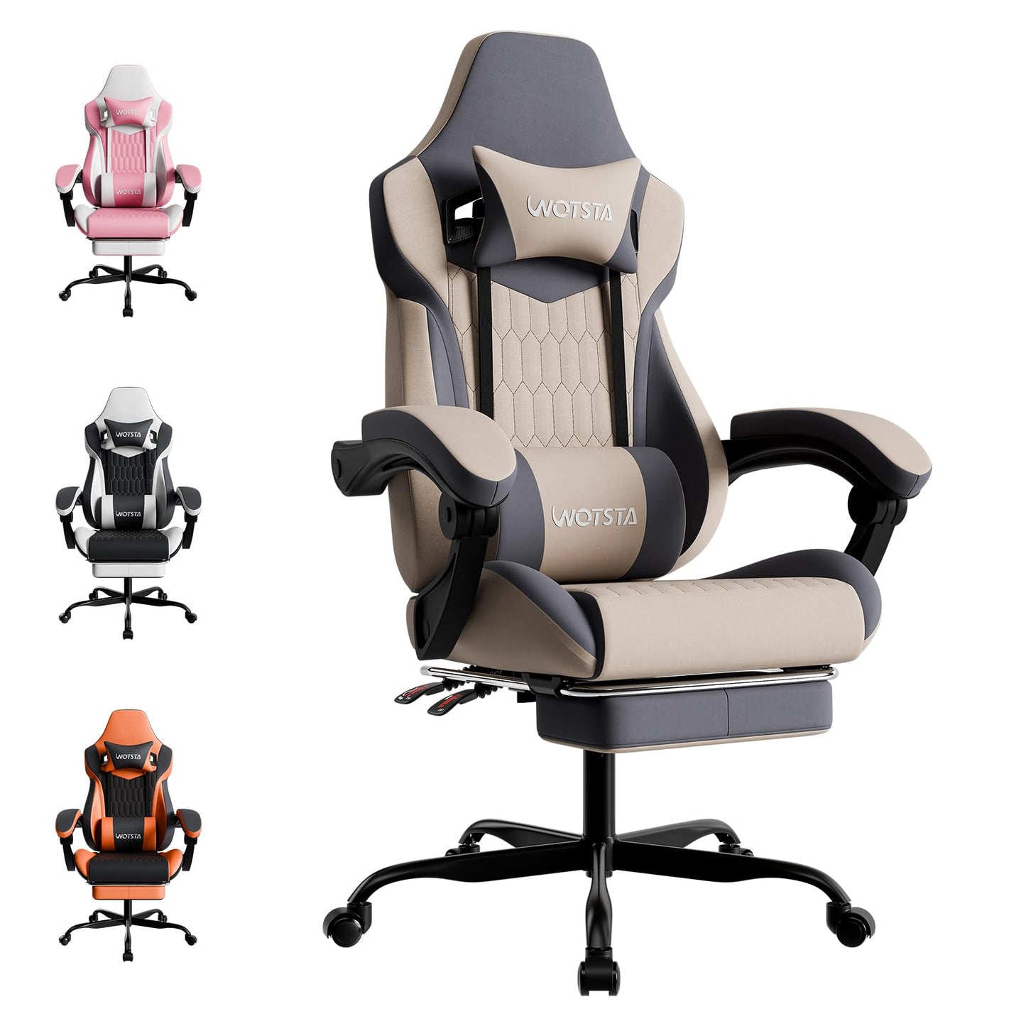 WOTSTA Gaming Chair, Ergonomic Gaming Chair with Footrest and Lumbar Support, Computer Chairs