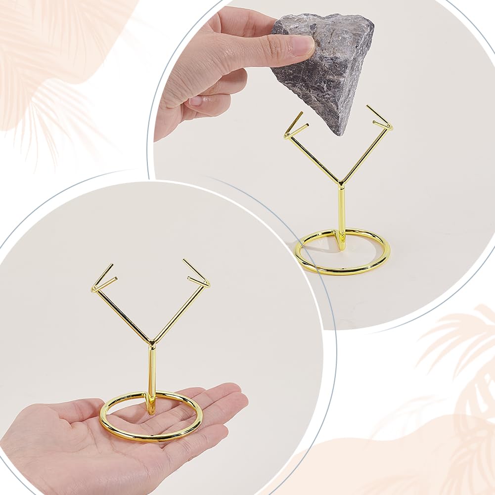 AHANDMAKER 2Pcs Rock Display Stand, Metal Crystal Display Holder Small Crystal Ball Holders for Gemstones Spheres Geodes Rocks Fossils Marbles Home