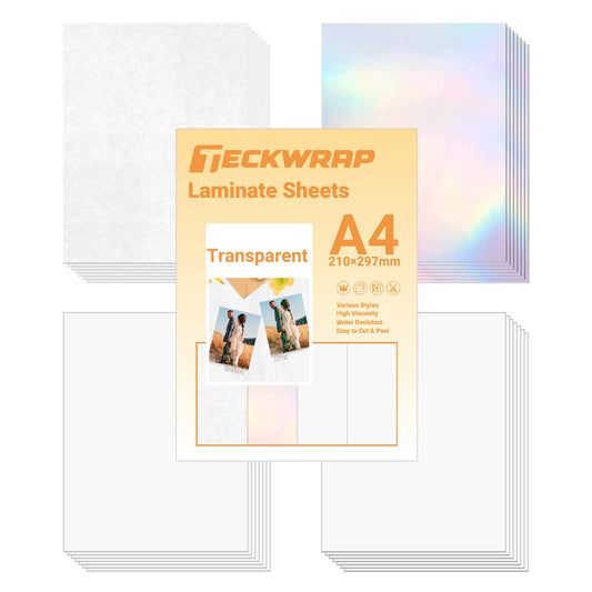 TECKWRAP Holographic Sticker Paper Clear Overlay Lamination Vinyl Laminate Sticker Film A4 210mm x 297mm 28 Sheets/Pack for Craft, Scrapbooking, Craft
