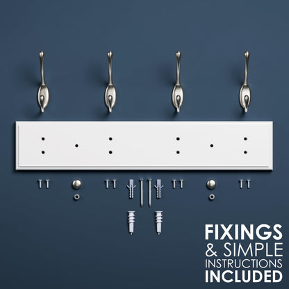 LARHN White Wall-Mounted Coat Rack, 2-Pack - 4 Matt-Nickel Coat Hooks, 42cm
