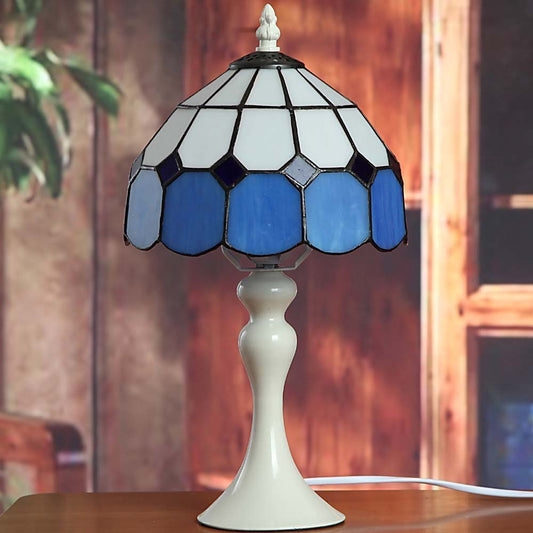 Bieye L30042 Mediterranean Tiffany Style Stained Glass Table Lamp with 8 inch Wide Blue Shade, 15 inch Tall
