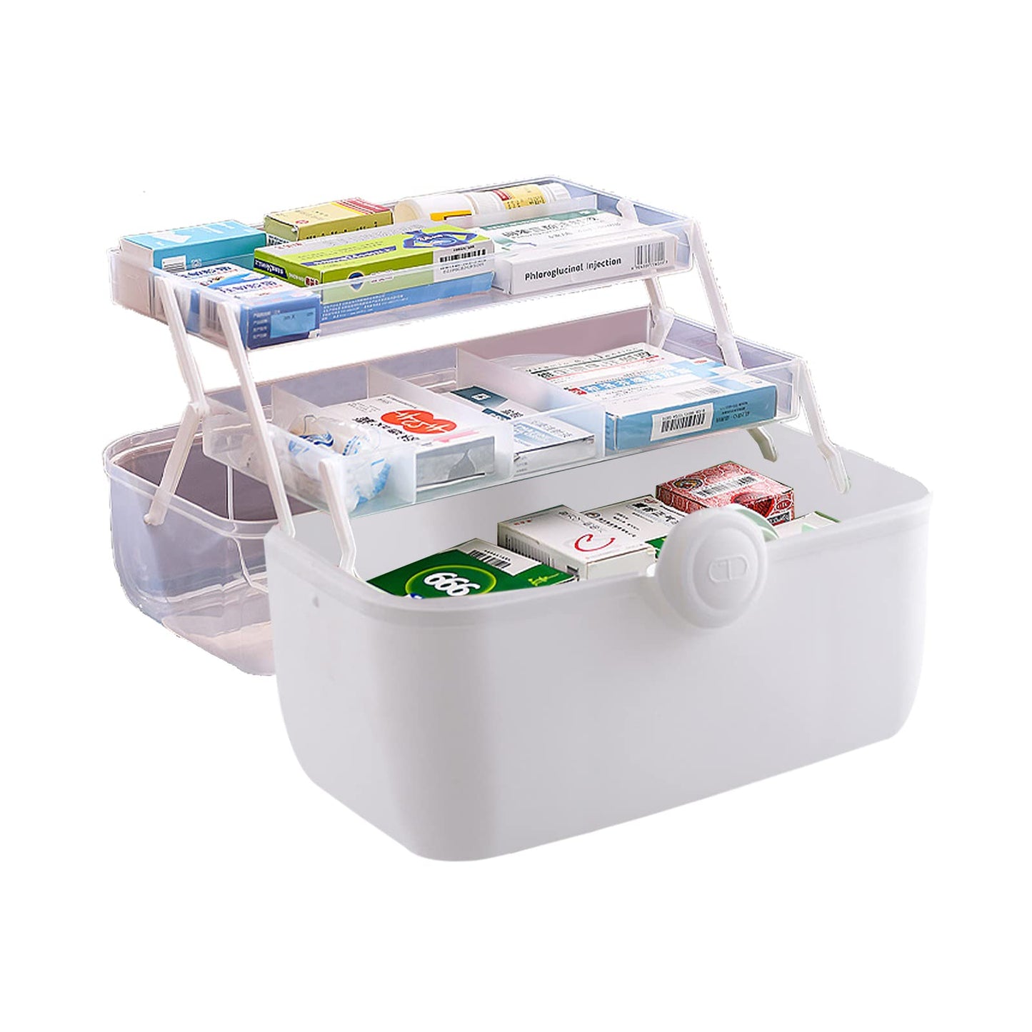 Uotyle Medicine Storage Box 3-Layers Medicine Box With Protable Handle Household Medicine Container For Medicine Storage(White)