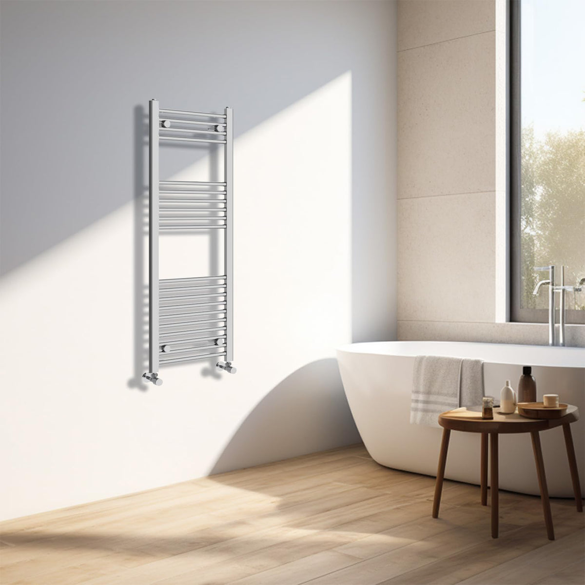 NRG Chrome Heated Towel Rail Straight Designer Radiator, 1200×400mm