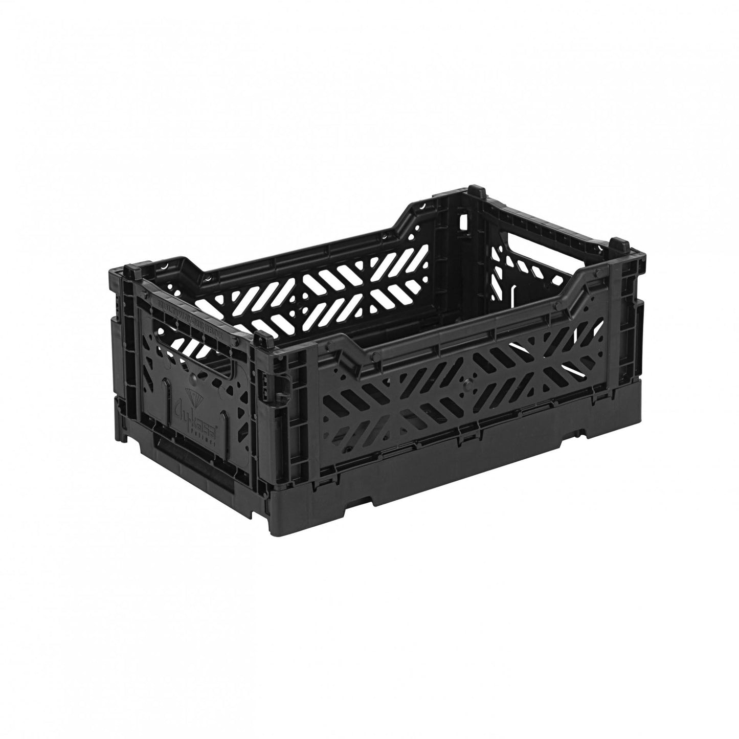 AYKASA Folding Crate, Sturdy Folding Box, Plastic, Stackable, Black, Mini (27 x 17 x 11 cm)