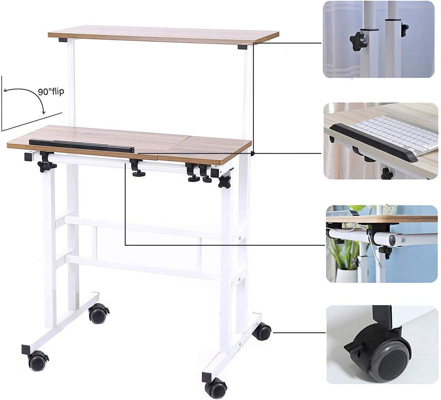 sogesfurniture Mobile Laptop Stand Desk Computer Workstation, Adjustable Notebook Cart Tray PC Table Sit-Stand Workstation with Keyboard Tray for