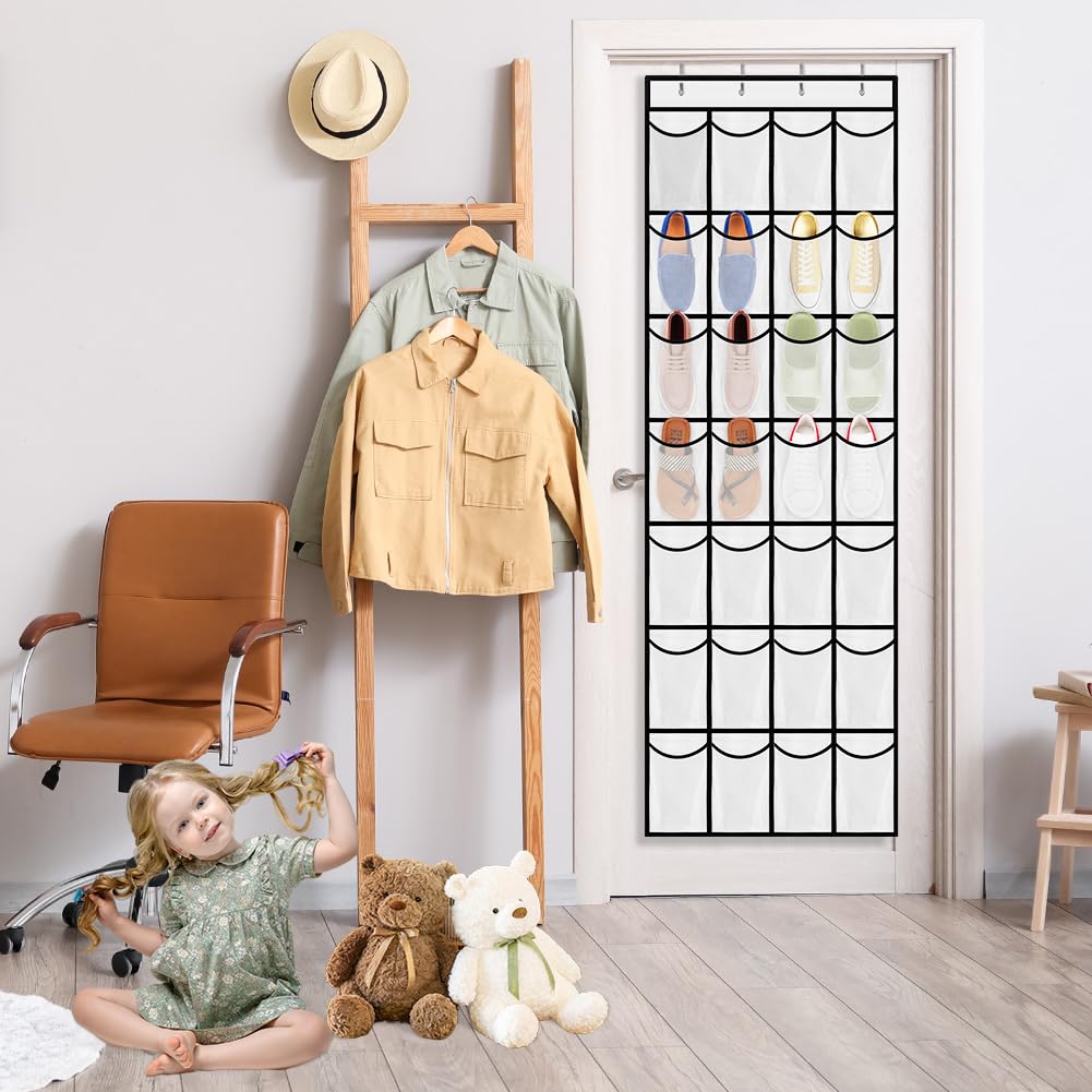 AUAUY Over the Door Shoe Storage Organiser, 28 Large Mesh Pockets