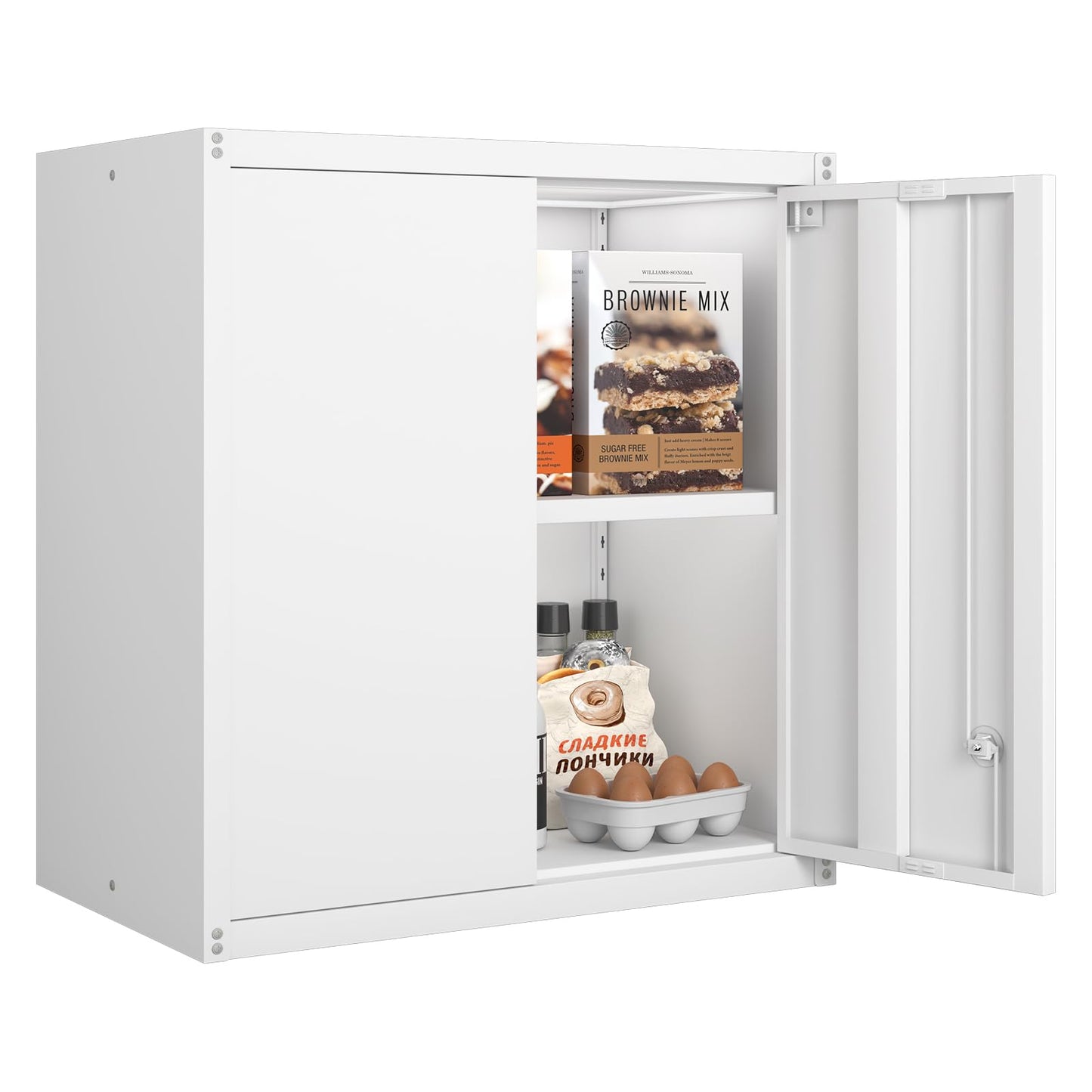 GREATMEET Metal Wall Cabinet, Wall Mounted Storage Cabinet with Lock for Garage Storage
