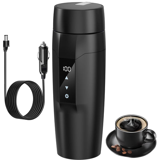 12V 350ml Electric Kettle with 40~100? Temperature Adjustable, Portable Coffee Warmer, Mini 304 Stainless Steel Liner Water Heating Mug, 80W Electric