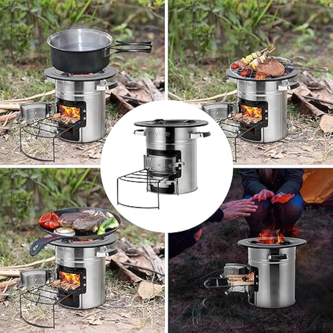 Onlyfire Stainless Steel Rocket Stove,Portable Camp Stove Wood Burning,Outdoor Stove for Backpacking，Outdoor Cooking, Camping, Picnic, BBQ, Hunting, Fishing