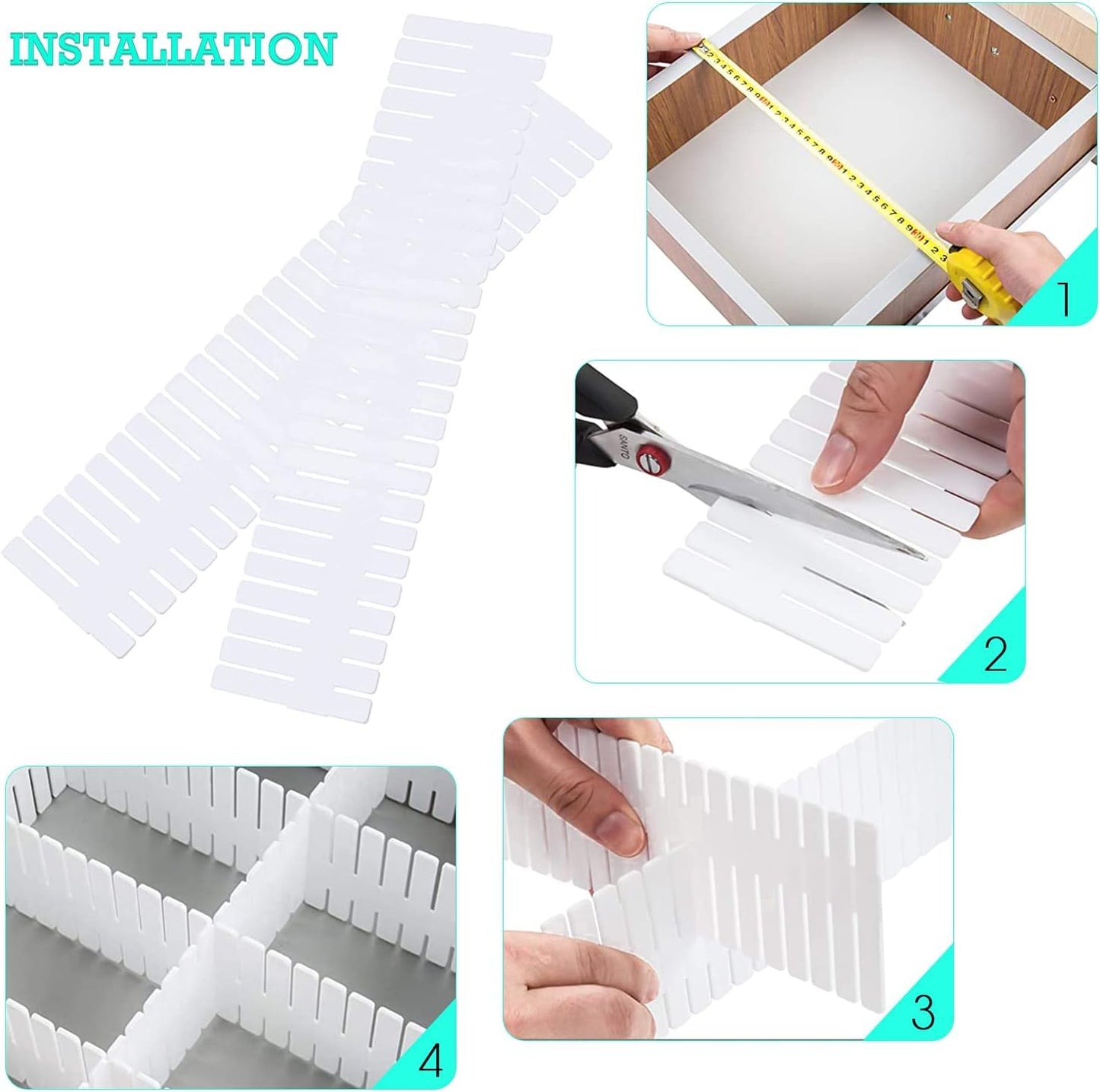 Modular Drawer Divider Set – 8 Pieces 47x7cm Plastic Organizers for Neat Storage