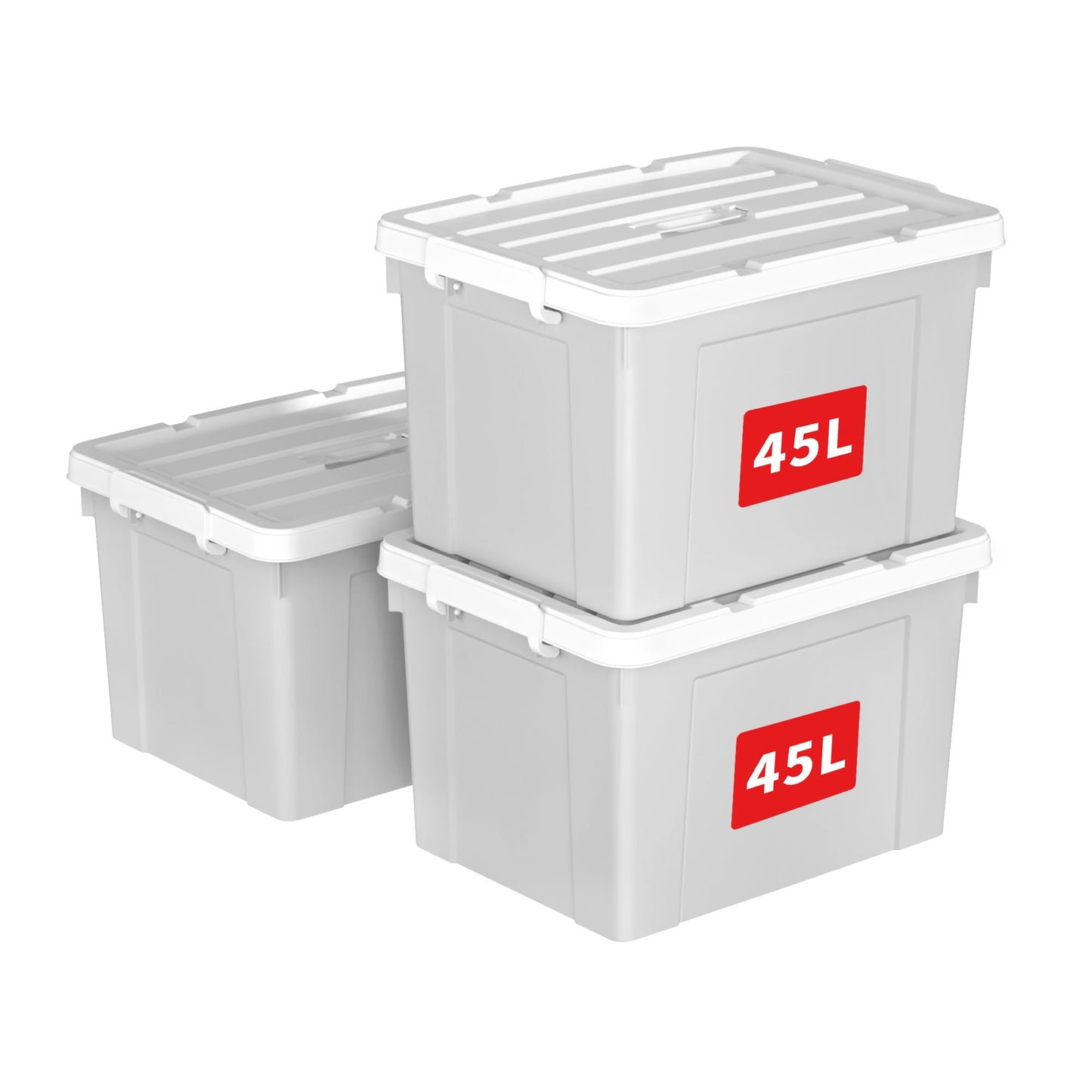 Cetomo 45L*3 Storage Boxes, Carry Plastic Storage Box with Lids, Organizing Container with Handle and Secure Latching Buckles, Stackable, Nestable