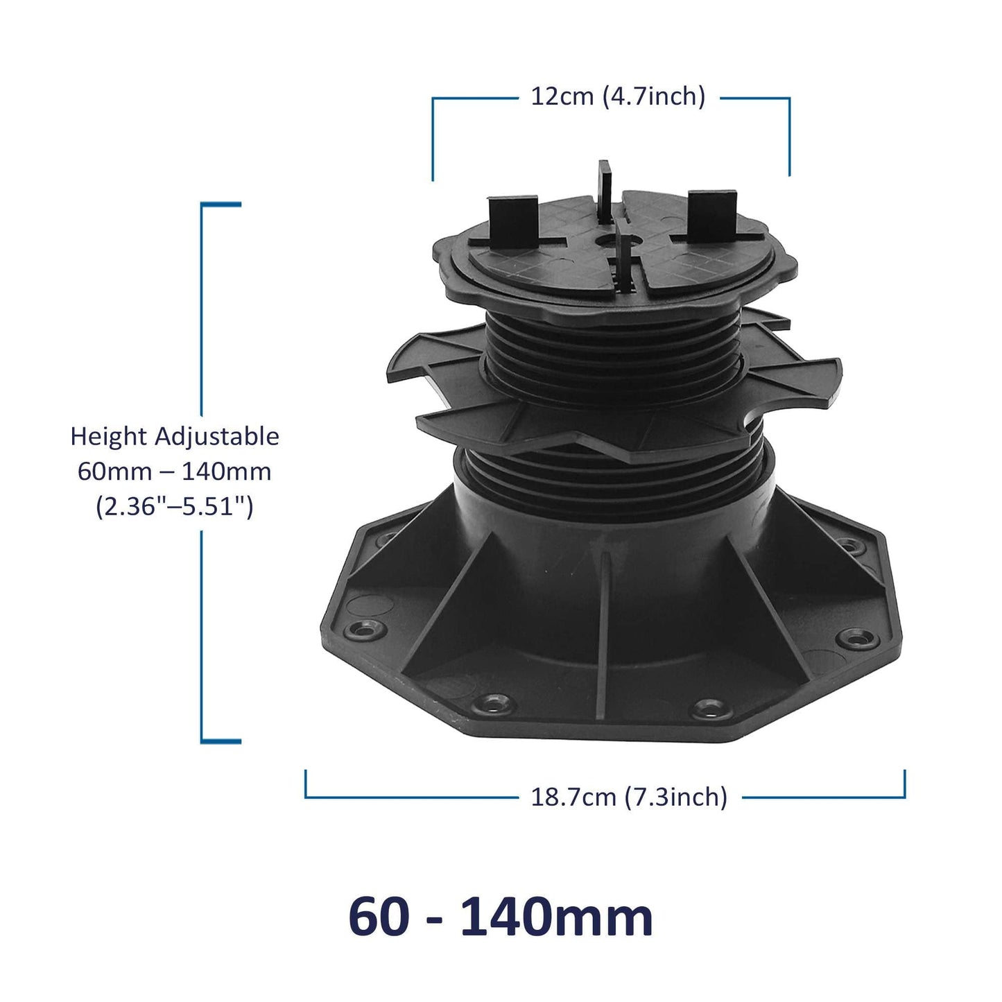 Nicoman Adjustable Tile & Paver Support Pedestal – Height Adjustable, Black Heavy-Duty Plastic, Paving Leveling & Drainage System