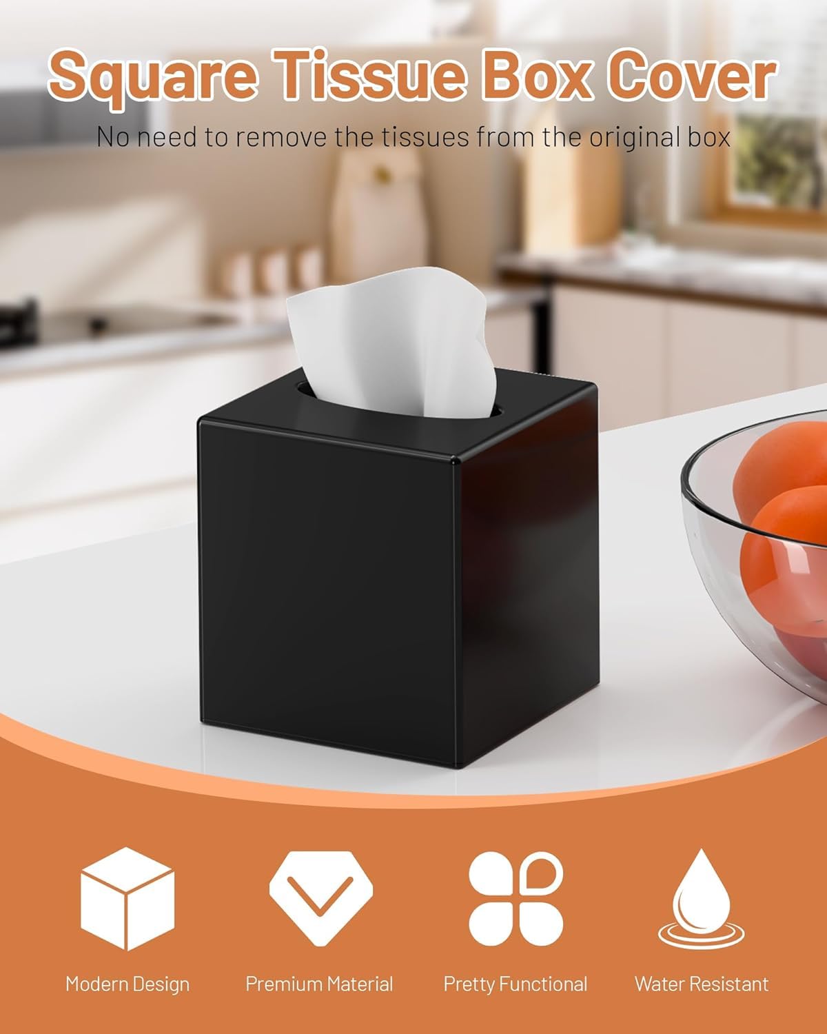 Tissue Box Cover - Modern Square Facial Tissue Holder, Sleek Acrylic Design
