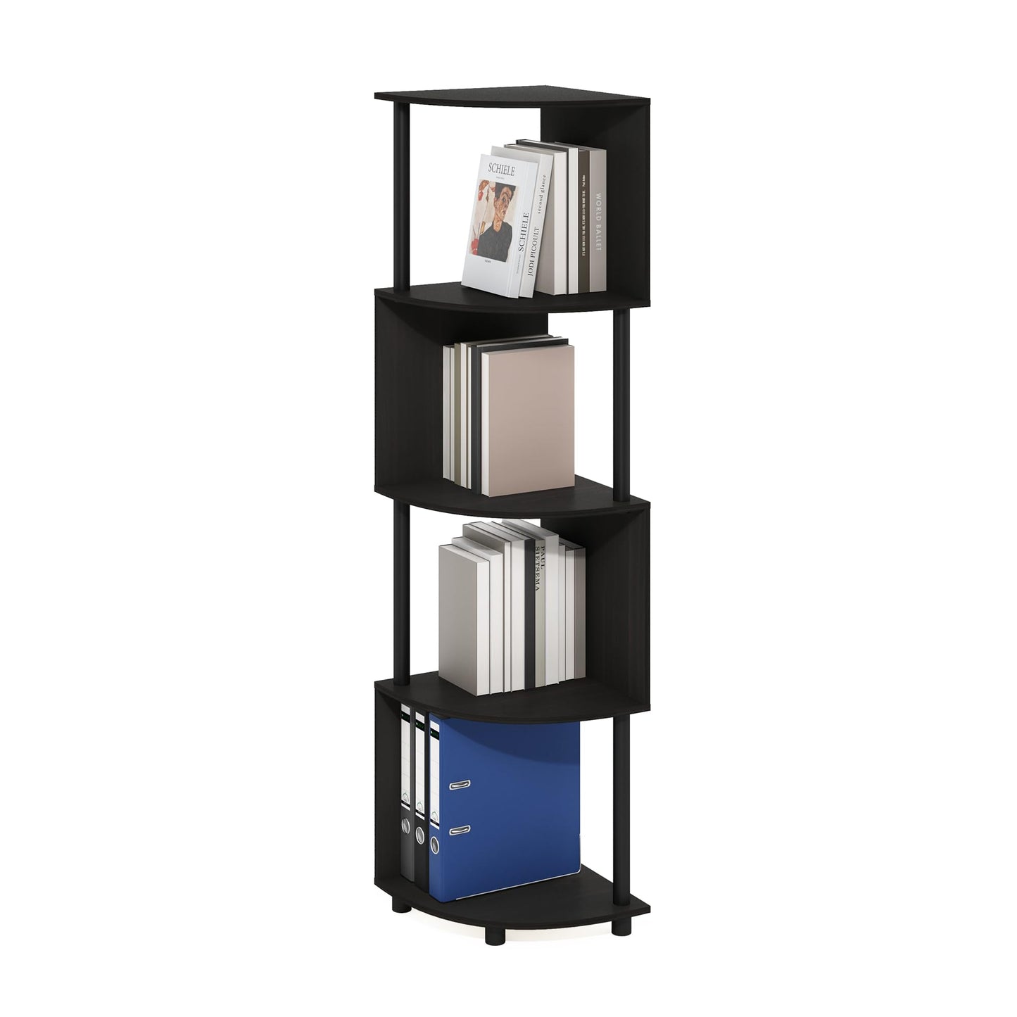 Furinno ECON Corner Shelf, 4-Tier Corner Book Shelf, Zigzag Storage Shelves, Display Rack, Bookshelf, for Organization and Storage, Living Room