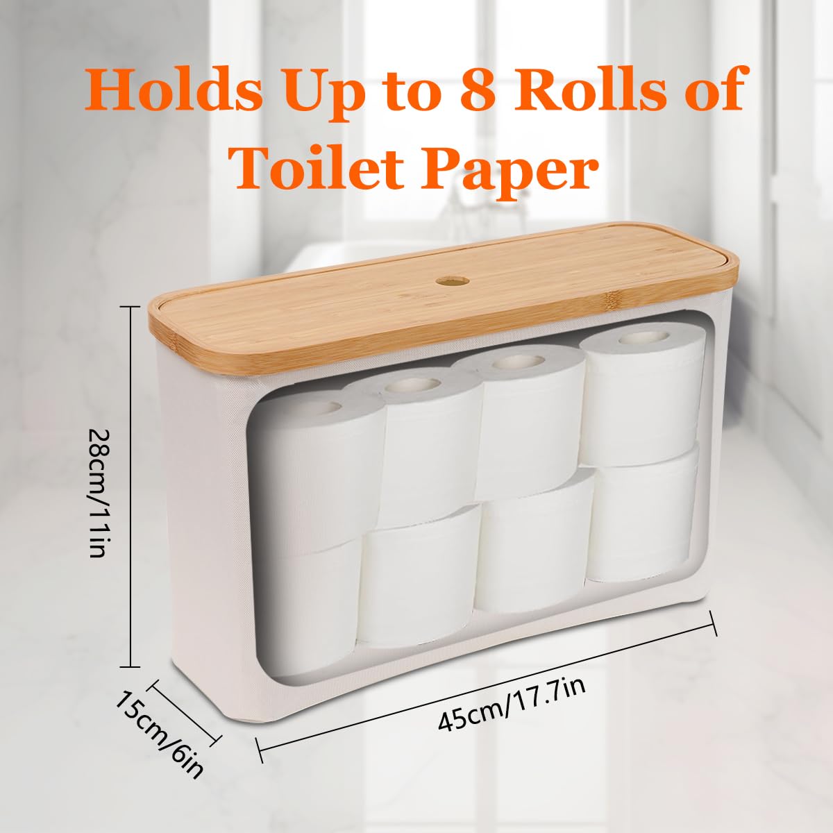 IHOMAGIC 19L Bathroom Storage Box with Lid, Folding Toilet Roll Holder Stand with Foot Pads, Multipurpose Toilet Roll Basket Storage