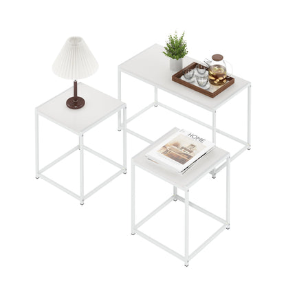 Furinno Camnus Modern Living Room Table Set with One Coffee Table and Two End Tables, Solid White/White