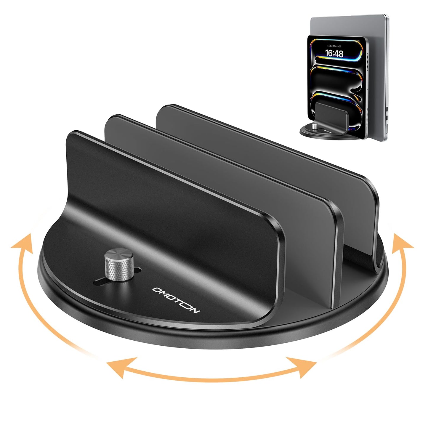 OMOTON Vertical Laptop Stand, 360° Swivel Dual Slot Aluminium Holder