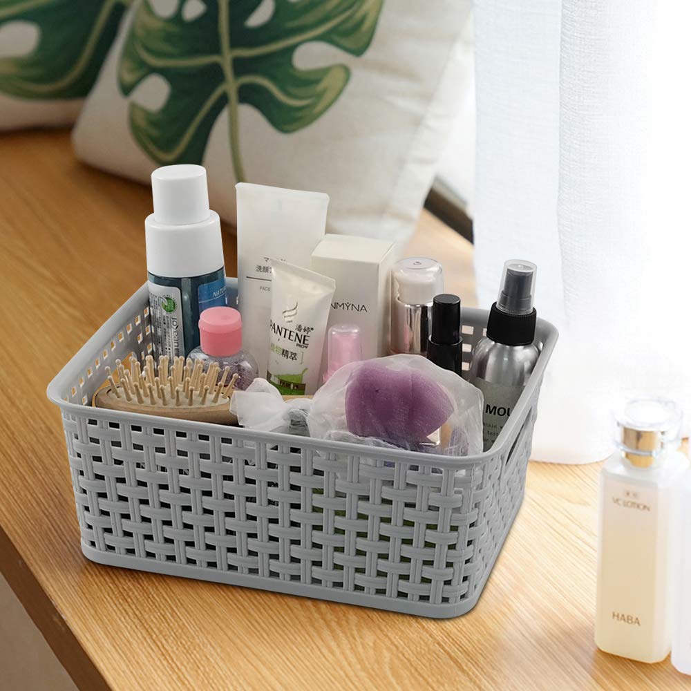 Leendines Grey Plastic Weave Basket, 6 Packs Storage Baskets for Kitchen