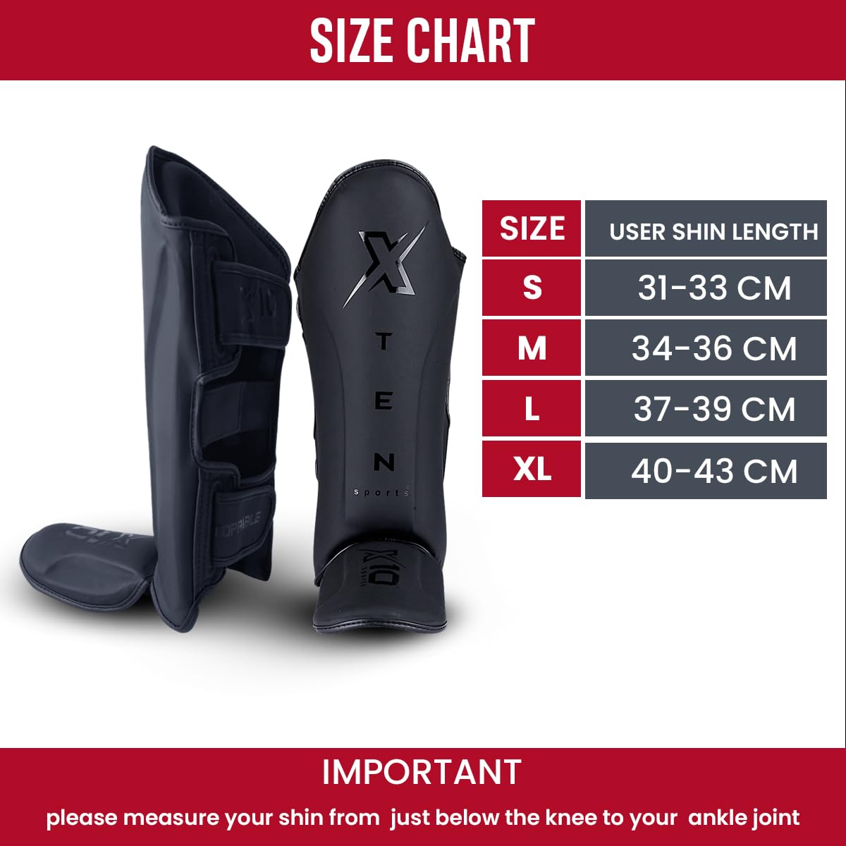 XTEN SPORTS Shin Guards Muay Thai, MMA, Gel Integrated Padding, Training Sparring, Boxing, Kickboxing, BJJ, Taekwondo Protective Gear, Matte Black, S